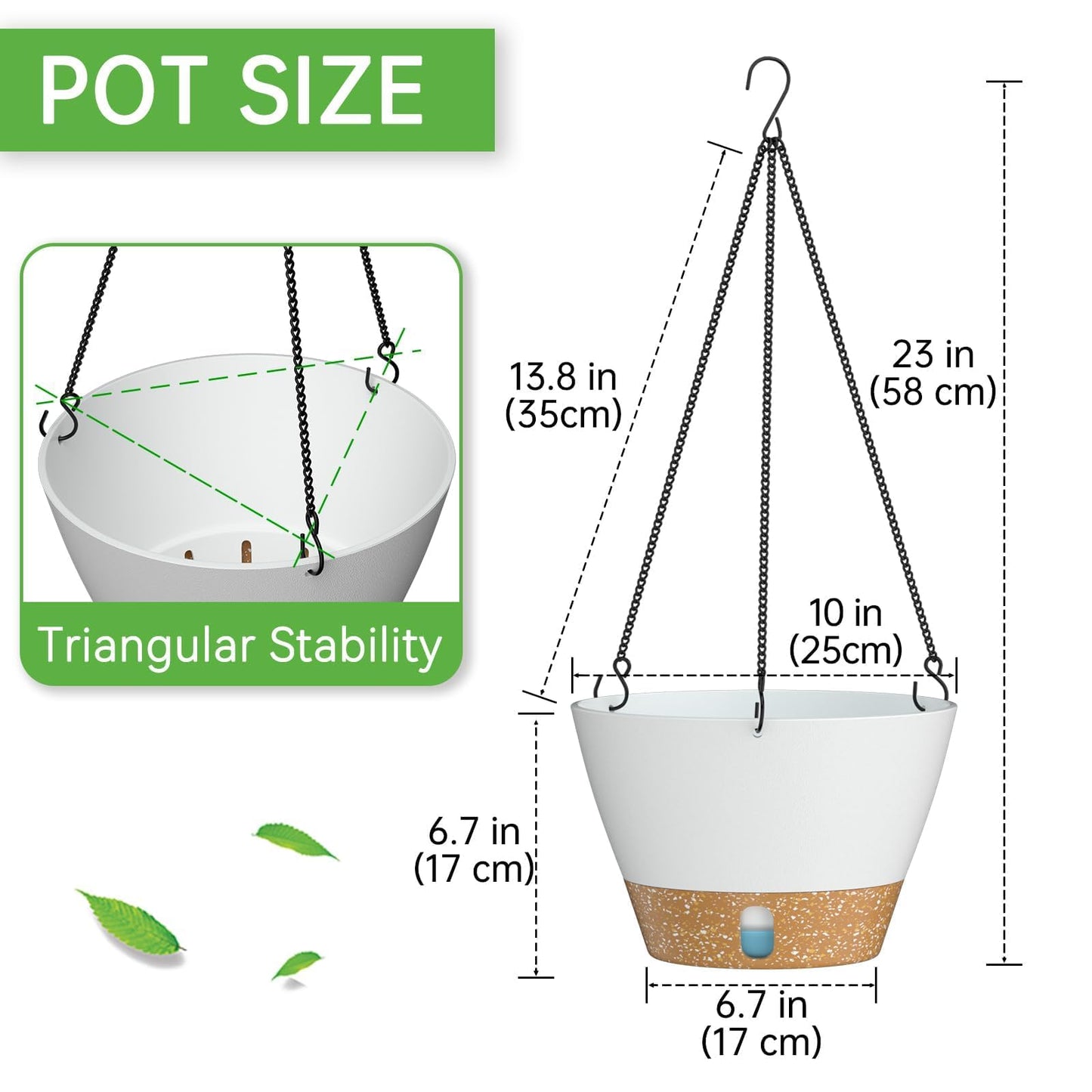 ZMTECH 2 Pack 10 Inch Hanging Planters for Indoor Plants, Modern White Hanging Planter with Visible Water Level Window & Metal Chain, Decorative Plant Hanger Indoor for Spring Balcony Decor