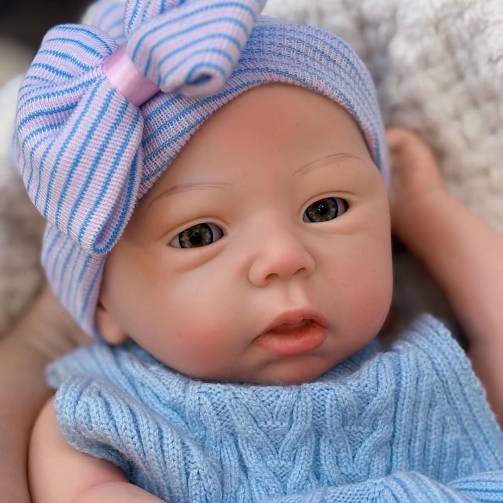 Abenduot 18inch 6.2lbs Full Body Soft Solid Silicone Baby Dolls Can Open Mouth Lifelike Handmade Painted Newborn Girl Doll Anatomically Correct