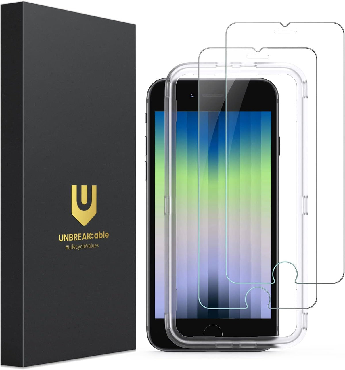 UNBREAKcable Protective Glass for iPhone SE 2022/2020, Pack of 2 Screen Protector for iPhone SE 2020/8/7/6/6s, [9H Hardness], 2.5D Double Defense Series Screen Protector, Scratch-Resistant,