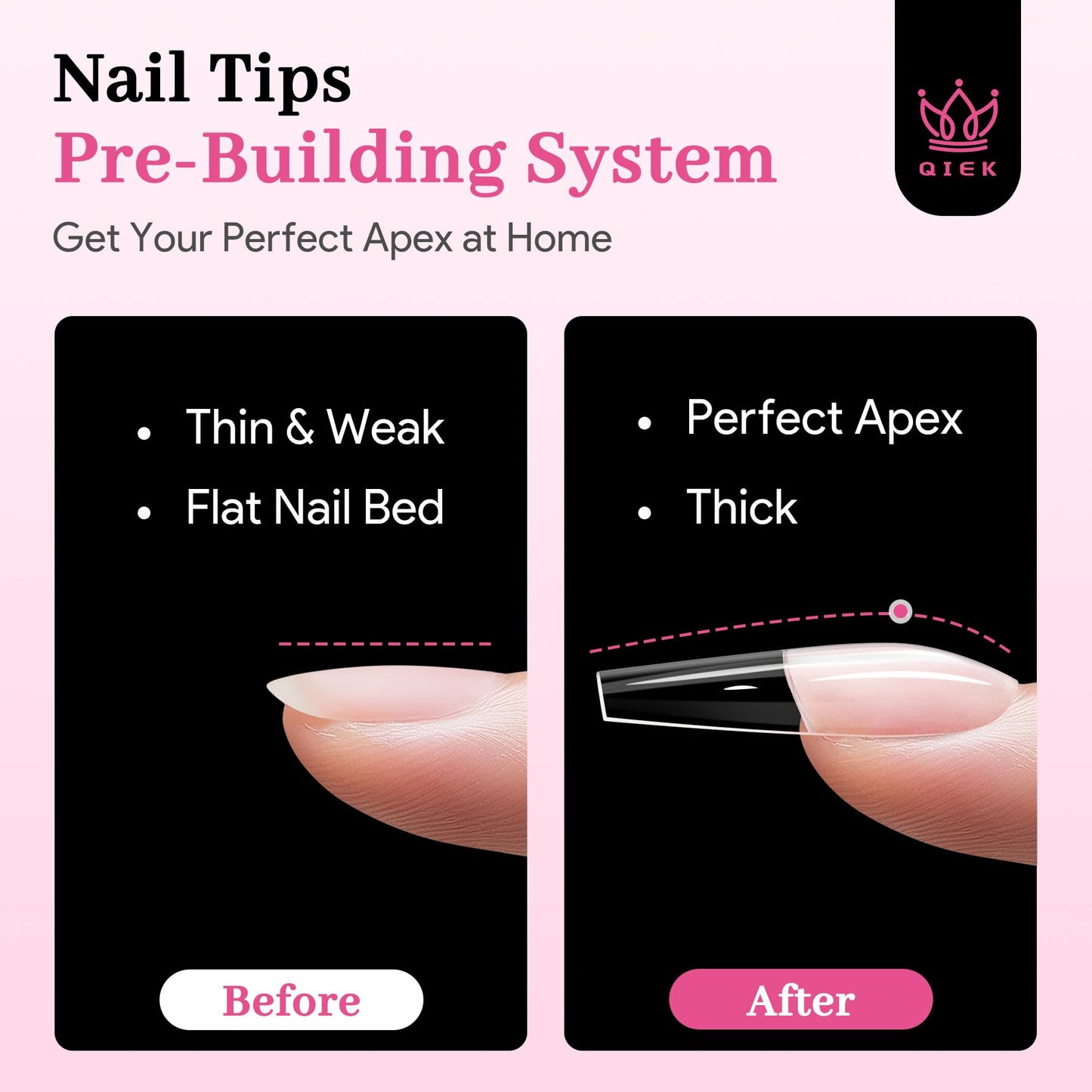 Qiek Long Coffin Pre-Building Nail Tips, 15 Sizes 240 PCS Pre-shaped Apex Clear Soft Press On Fake Nail Half Matte Gel Nail Extensions Strong Thick Acrylic Tip for DIY Beginners & Salon Manicure