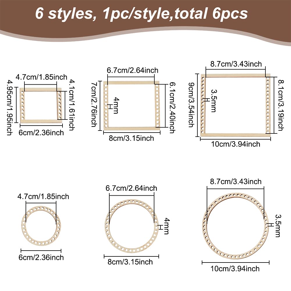 BENECREAT 6Pcs Weaving Loom Kit, Wooden Mini DIY Weaving Loom Rectangle and Round Weaving Looms for Hanging Decor Woven Tapestry Knitted Crafts Making