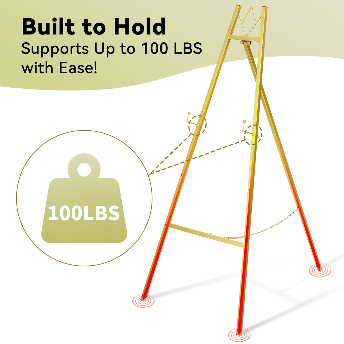 GRENTY 57.5" Gold Easel Stand for Wedding Sign, Heavy Duty Metal Display Stand, 4-Tier Height Adjustable Easel for Art, Paintings, Welcome Signs, Posters, and Décor, Simply Assembly Required