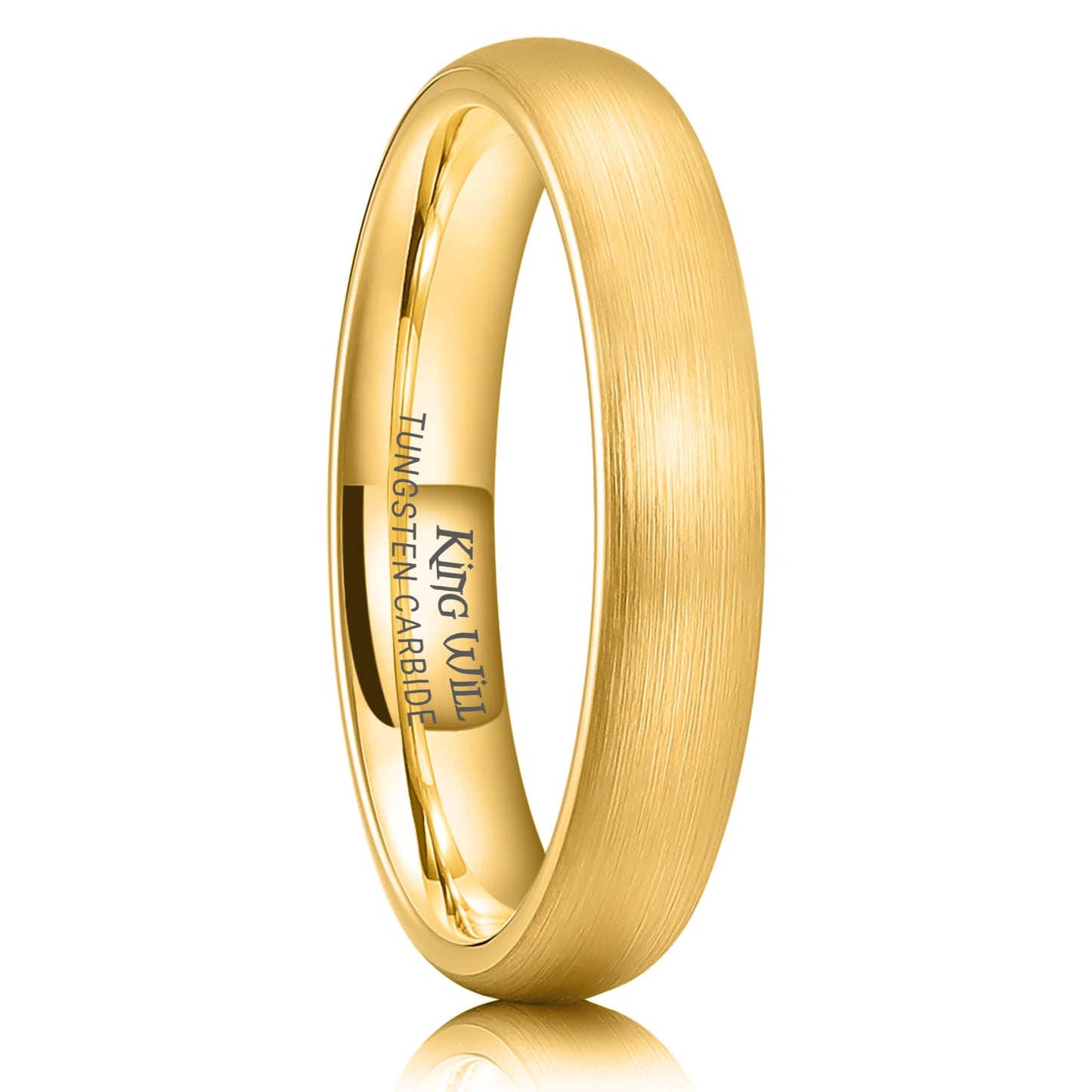 King Will 4mm Gold Plated Wedding Band for Women Men, Domed Brushed Tungsten Carbide Wedding Rings, Comfort Fit, Durable, Size 10.5