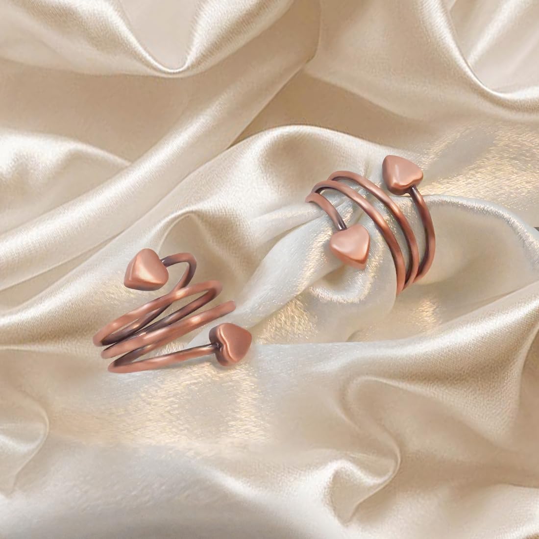 Vicmag Copper Magnetic Ring for Women Ring Ladies Fingers Thumb 99.9% Solid Pure Copper Gift 2PCS Adjustable (Copper Heart)