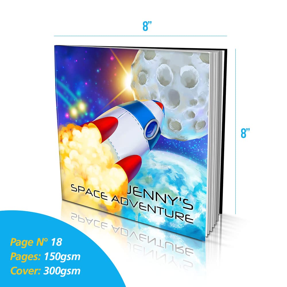 Personalized Story Book by Dinkleboo - Space Adventure - A Story About Your Son or Daughter Going to The Moon - for Children Aged 0 to 8 Years Old - Soft Cover - Smooth, Glossy Finish (8"x 8")