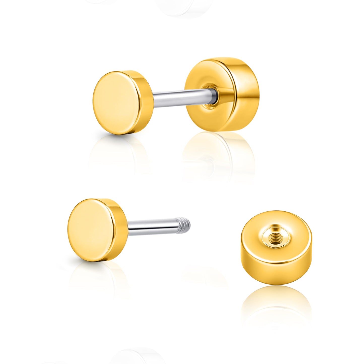 limerencia G23 Hypoallergenic Titanium Screw on Back Flat Back Dot Stud Earrings, 3mm/4mm/5mm Simple Classic Cartilage Non-Nickel Stud Earrings for Women Men(3mm,Gold)