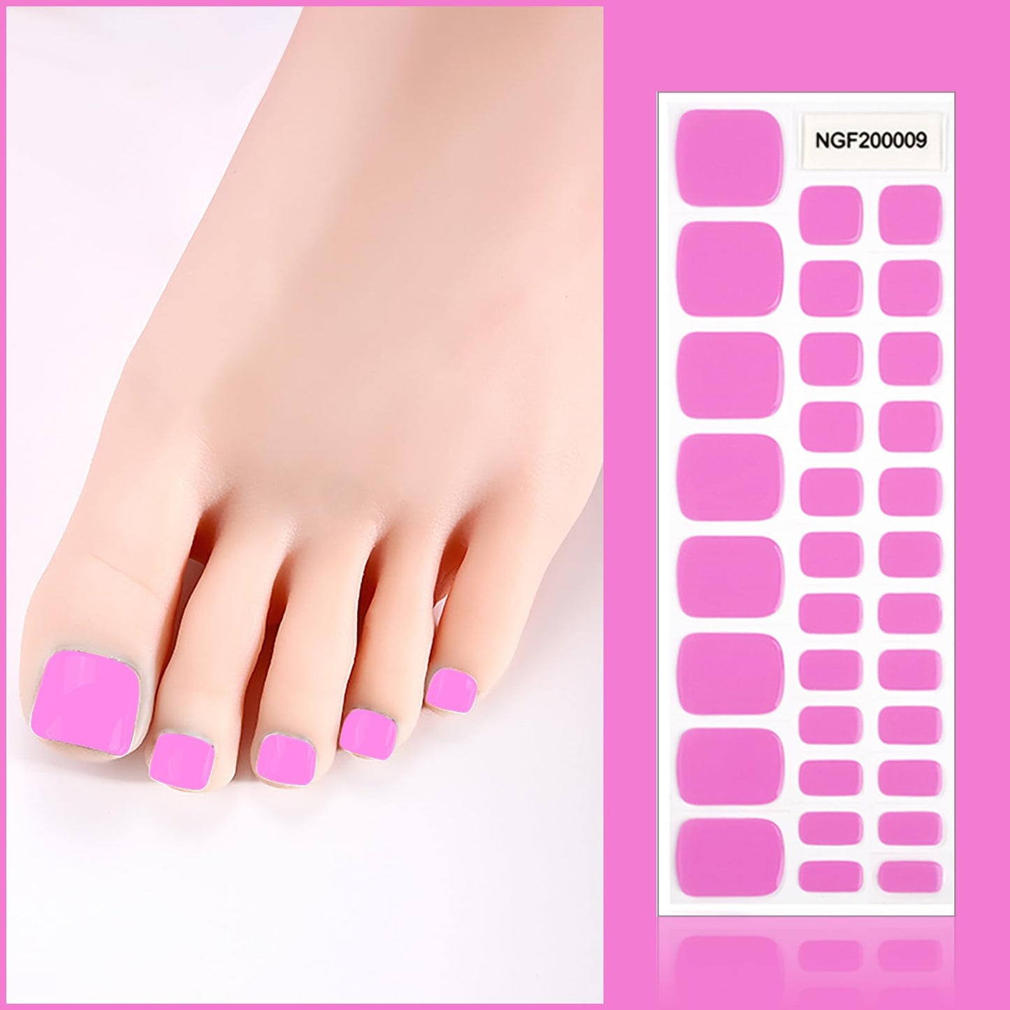 SILPECWEE Semi Cured Gel Nail Strips, Toenails Stickers Full Nail Wraps UV Light Required, Salon Quality, Easy to Apply & Remove, Toenail Strips for Women Girl (Vibrant Magenta - 32PCS)