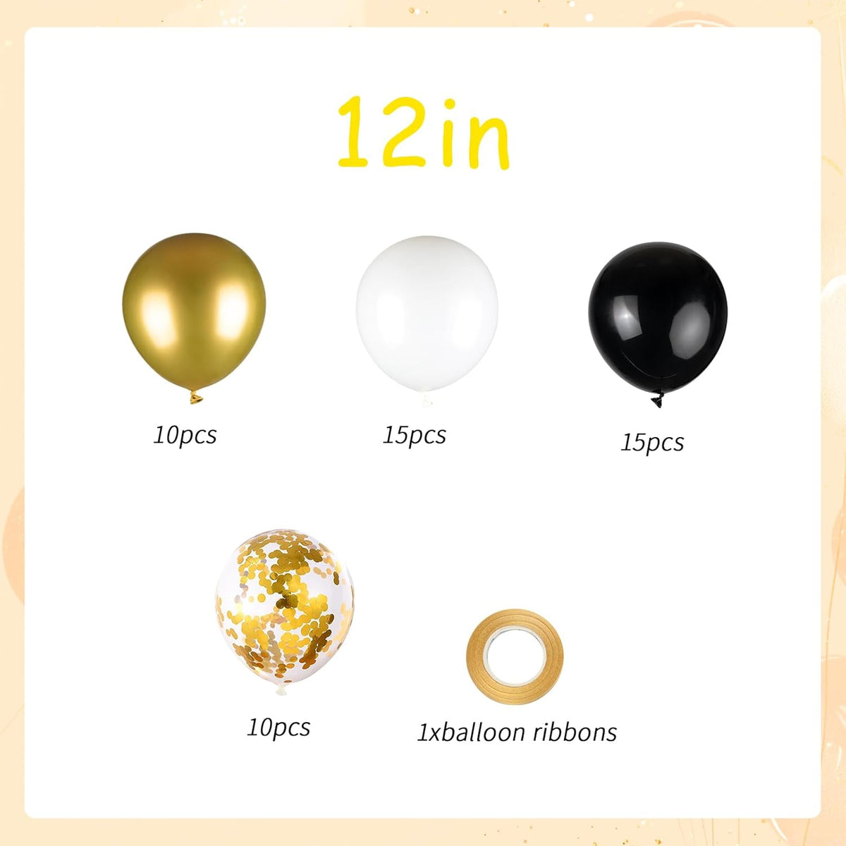 50pcs Black Gold and White Balloons with 12inch Metallic Gold and Black Confetti Balloons for Class of Graduation, 30th 40th 50th Birthday Party Decoration