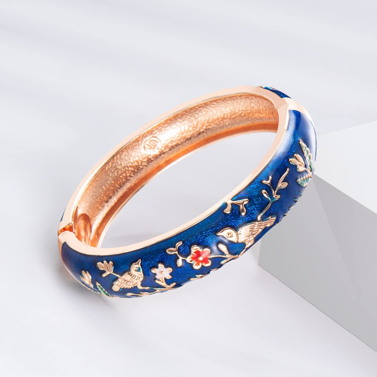 UJOY Colors Handcraft Jewelry Cloisonne Bracelet Enamel Bird Spring Hinged Womens Bangles Gifts Box 55C49 Navy Blue