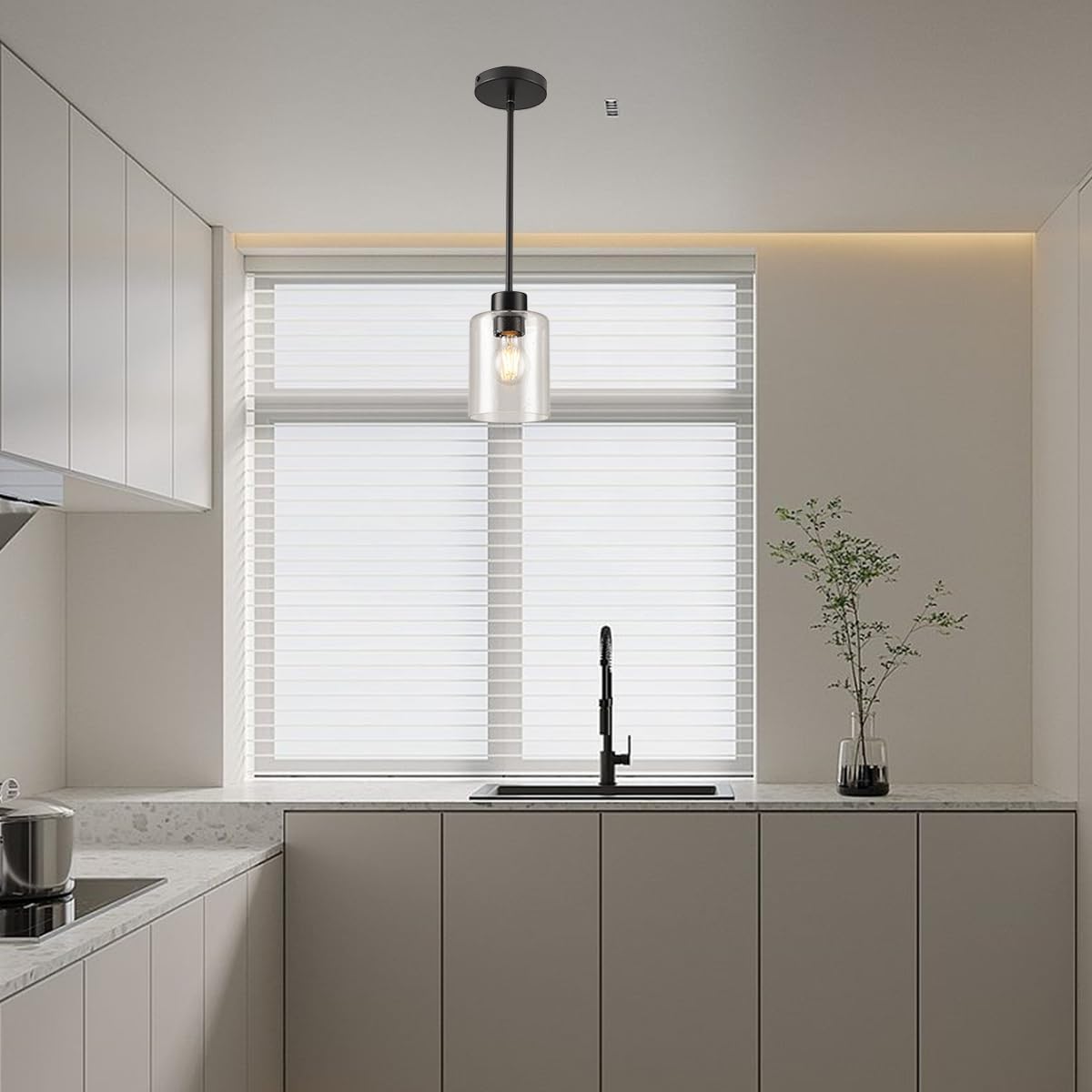 Black Pendant Lights Kitchen Island - Seeded Glass Pendant Light Fixture Multiple Stems Rods 3 Units 12 Inch 3 Units 4 Inch (1 Pack Black Seeded Downrod)
