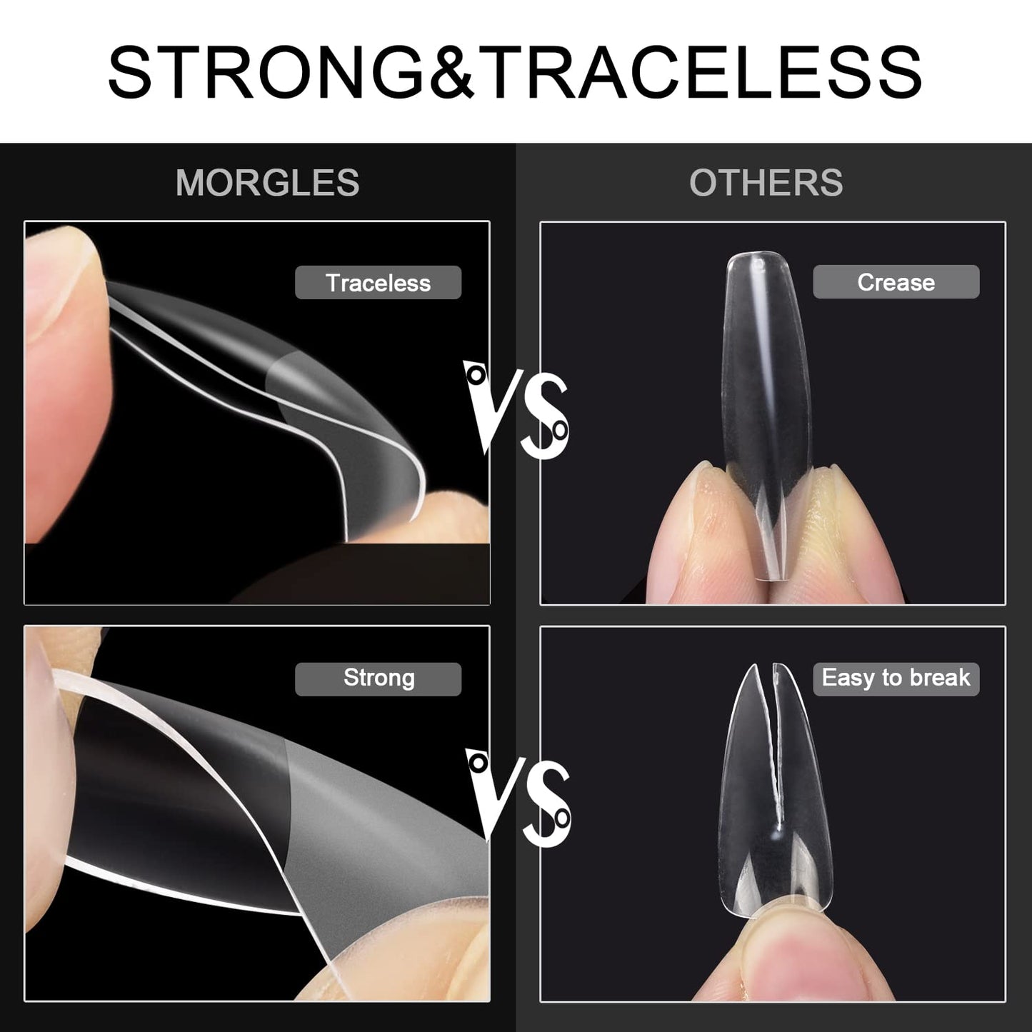 Almond Nail Tips, MORGLES 600Pcs Long-Lasting Soft Gel Nail Tips Medium Full Cover, 12 Sizes with Glue, Files and Cuticle Fork