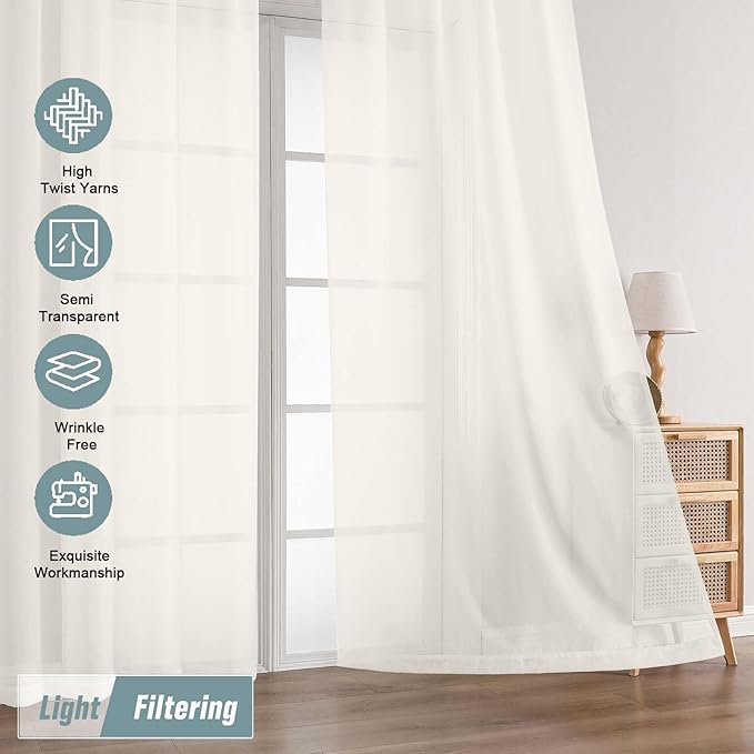 Extra Wide Ivory Sheer Curtains for Windows 108 inches Long, Lightweight Light Filtering Soft Drapes for Living Room Bedroom, Dual Rod Pocket Sheer Curtains, 2x59Wx108L inches, 9FT, 2PCS