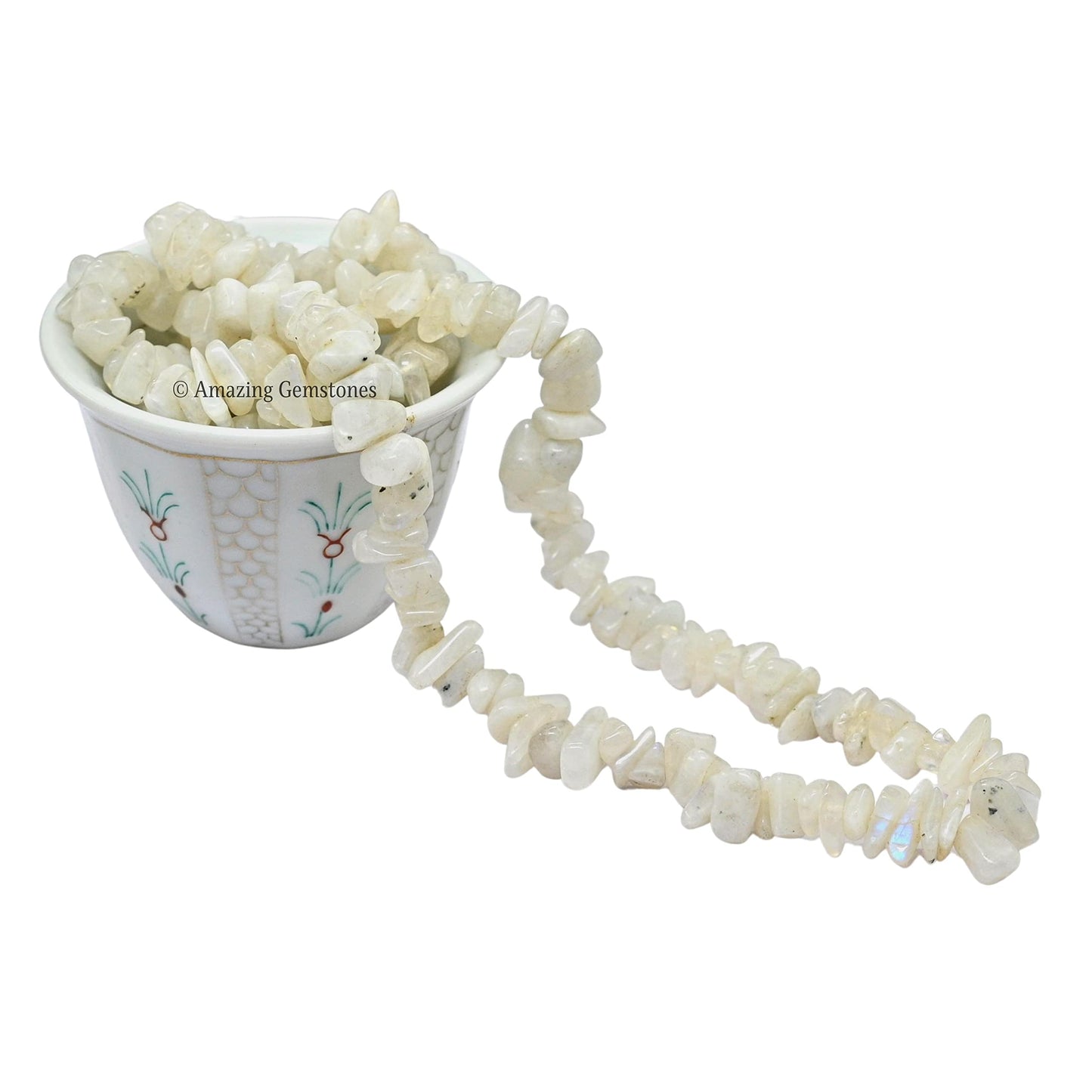 Rainbow Moonstone Pre Drilled Crystal Crushed Chips Beads for Bracelets Making, DIY Handmade Natural Healing Crystals (25 Inch Strand)