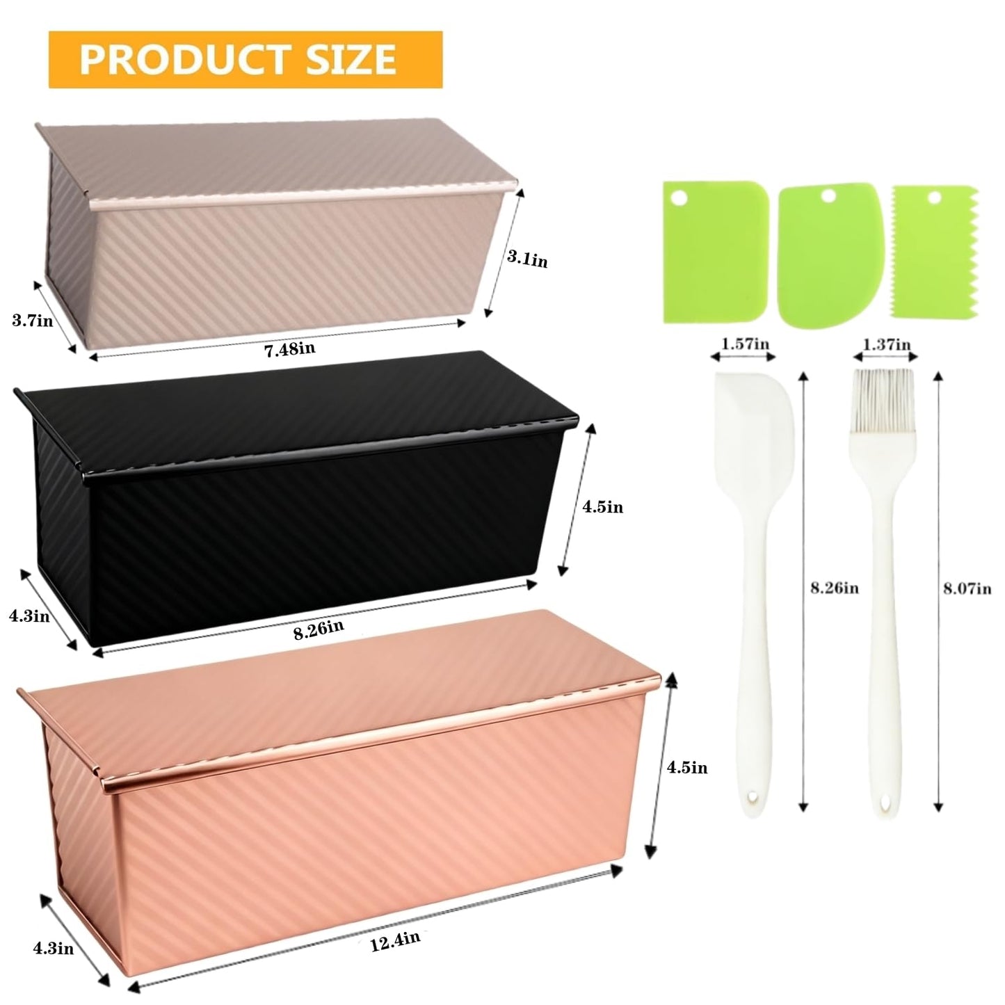 YURTKUMAS 3 Pack Set Pullman Loaf Pan with Lids, 2.2 lb & 1 lb & 0.8 lb Dough Capacity,Non-Stick Sandwich Bread Loaf Pan for Homemade Baking Bread