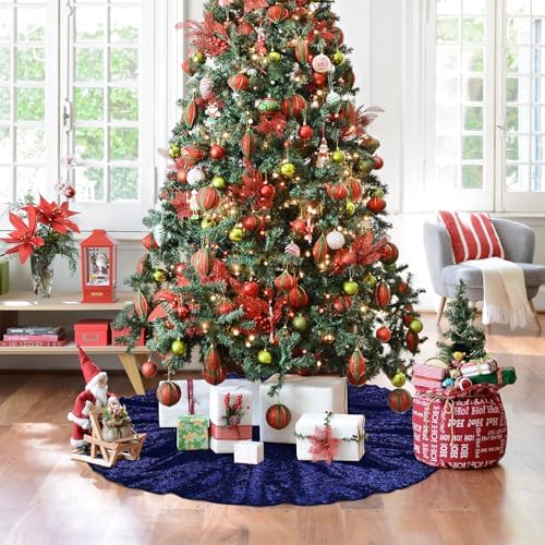 Poise3EHome Blue Christmas Tree Skirt, 50 Inch Sequin Tree Skirt