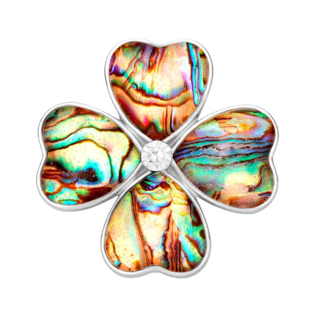 SENFAI Four Heart Leaf Abalone Shell Flower Magnetic Clip Holder Brooch Jewelry (Silver)