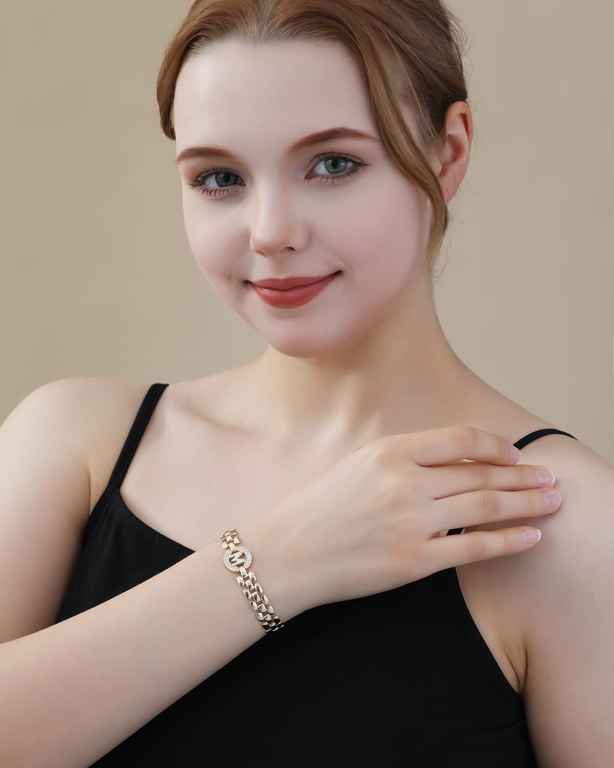 WEDDINEN Initial Bracelet - 14K Gold Plated Letter Bangle for Women, Christmas Jewelry Gift