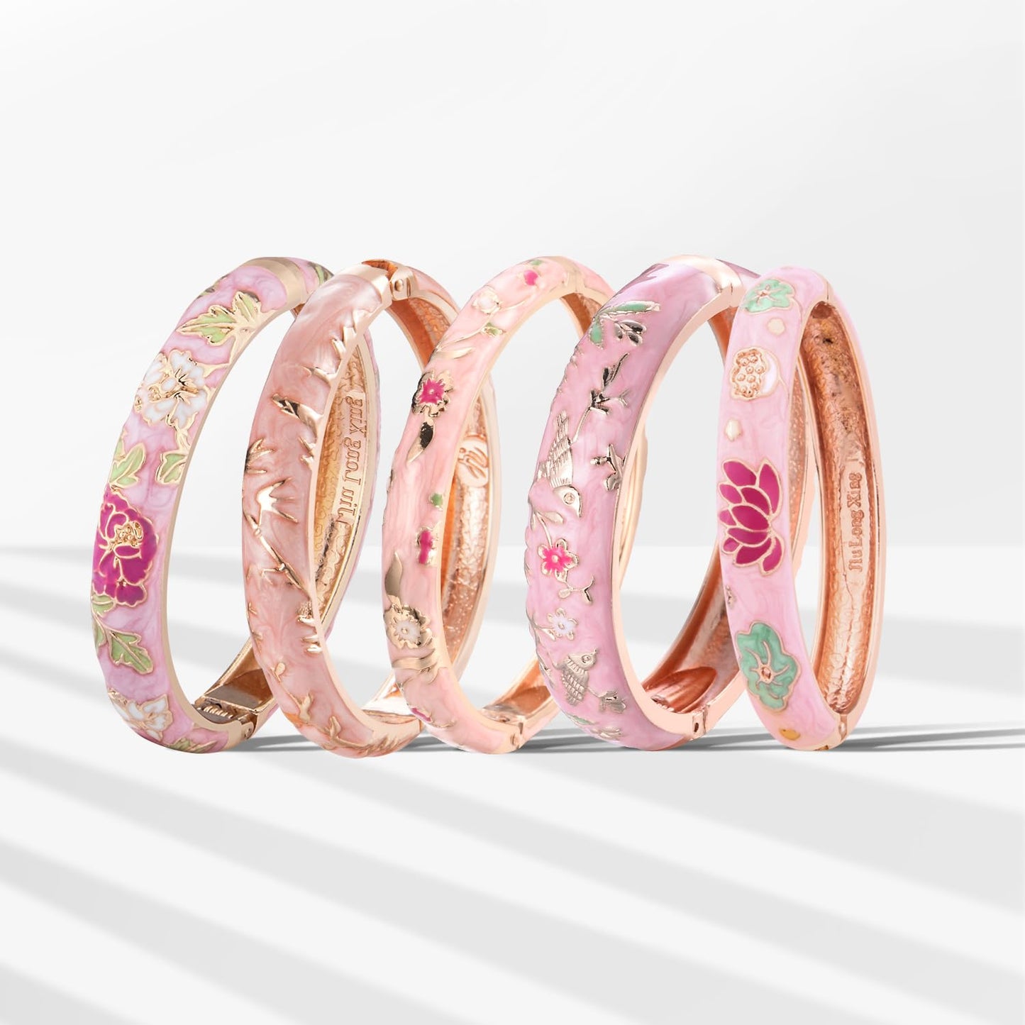 UJOY Bangles 5 Pcs Enamel Jewelry Set Rose Flower Engraved Cloisonne Bracelets Pack in a Box 5PCS-LPK