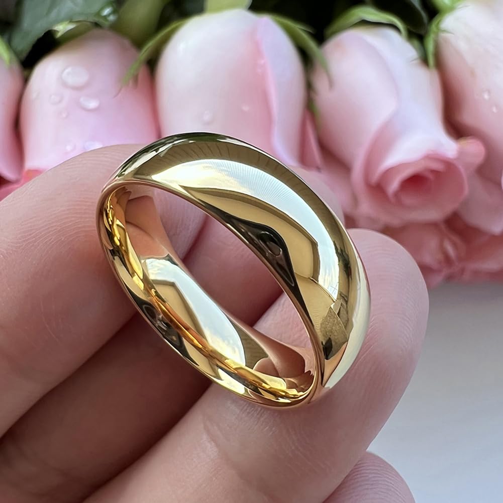 TUTISS 7mm Gold Tungsten Rings for Men Women Engagement Wedding Bands Domed Polished Comfort Fit Size 9