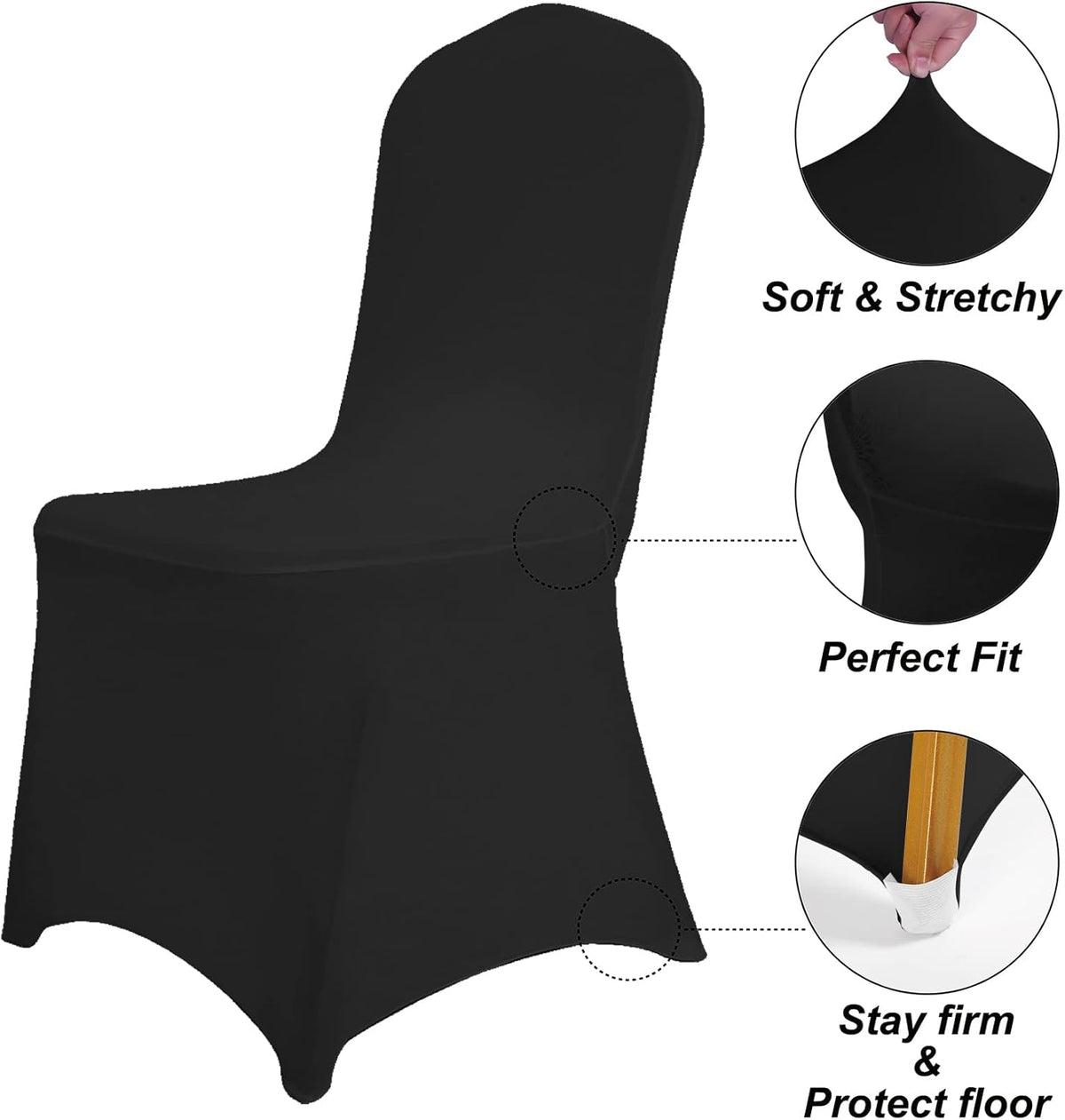 SUPERO Waterproof Polyester Spandex Chair Cover (100PCS, Black) - Stretch Dining Chair Covers, Protector for Party, Banquet, Wedding Event, Hotel, Indoor/Outdoor Use