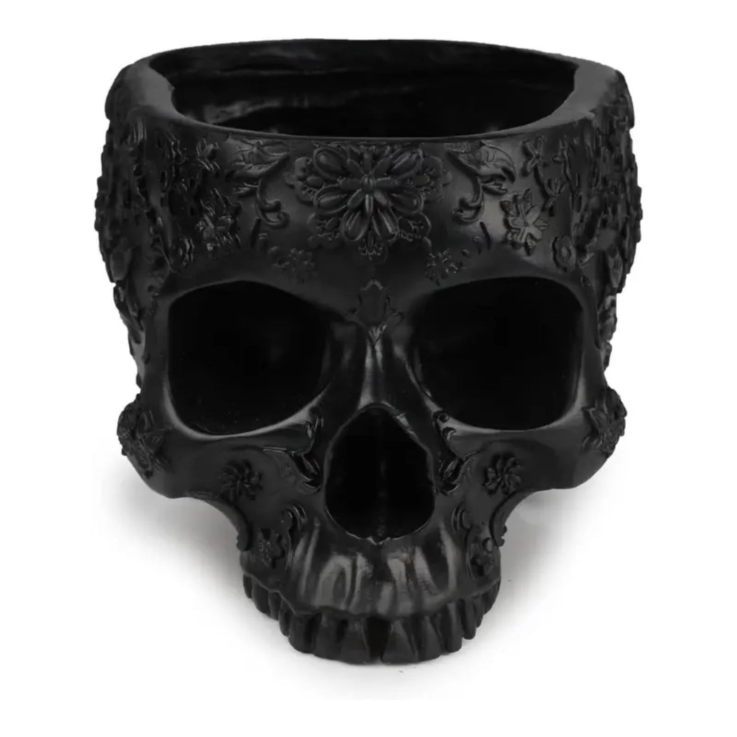 Black Skull Planter Pot 6 Inch Skeleton Head Pot for Succulents Flowers, & Bowl Dish Gothic Decor for Garden Home Parties Haunted House Spooky Black Display Halloween Skull Flower Pot Decoration Gift