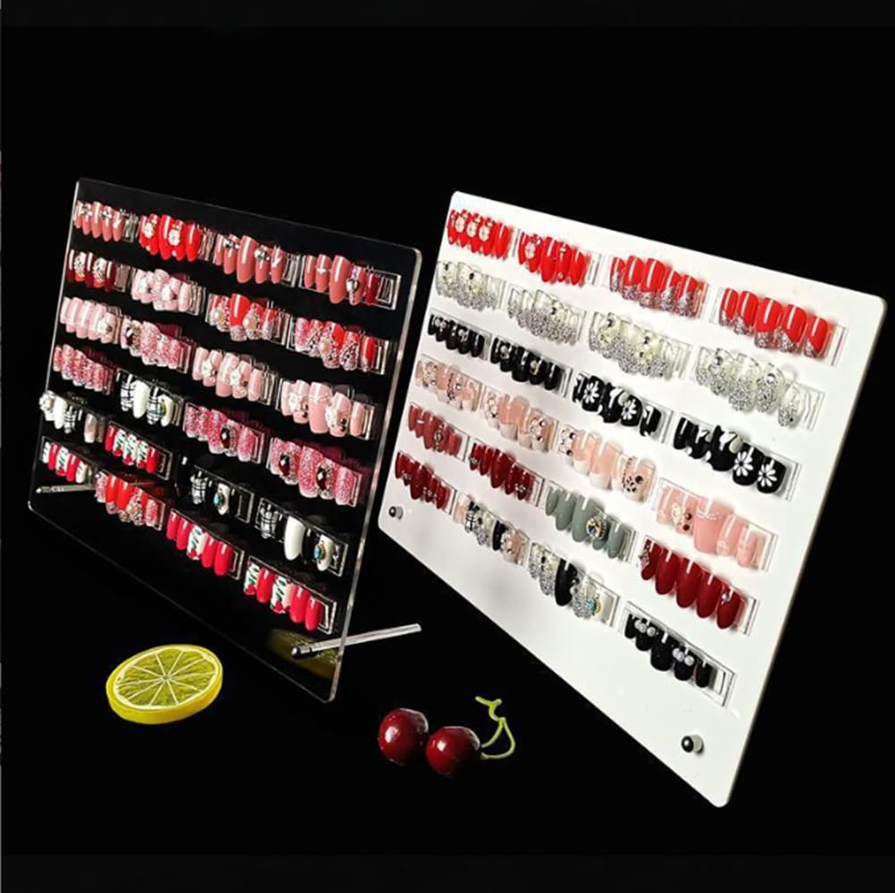 1Pcs White Acrylic Nail Art Display Holder, BetterJonny 50Pcs Nail Stand with 3M Double Sided Tape for Professional Salon False Nail Sample Display