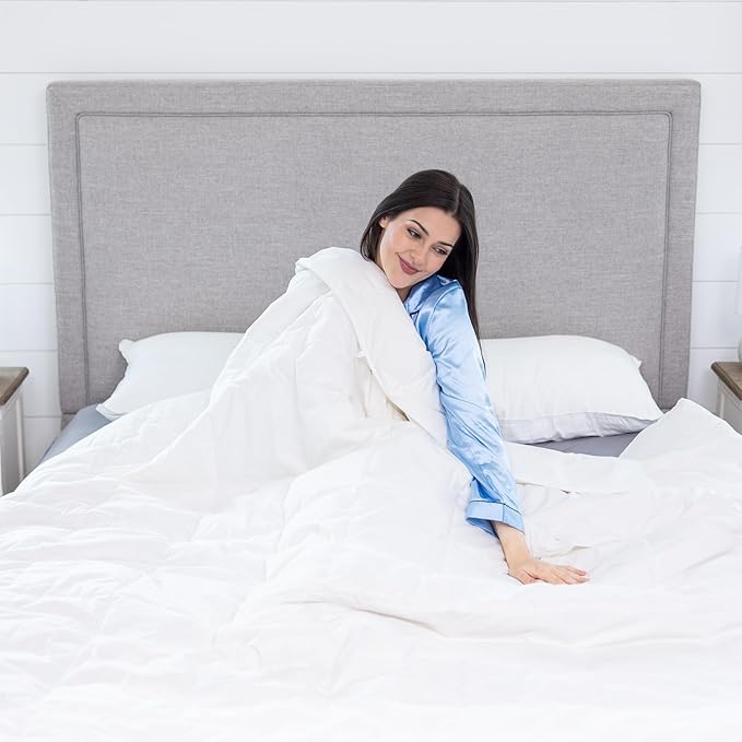 Globon White Summer Down Comforter/Blanket Queen Size, Lightweight Duvet Insert for Hot Sleepers, Noiseless & Extra Soft Shell,14OZ,750 Fill Power, with Ties, Solid White