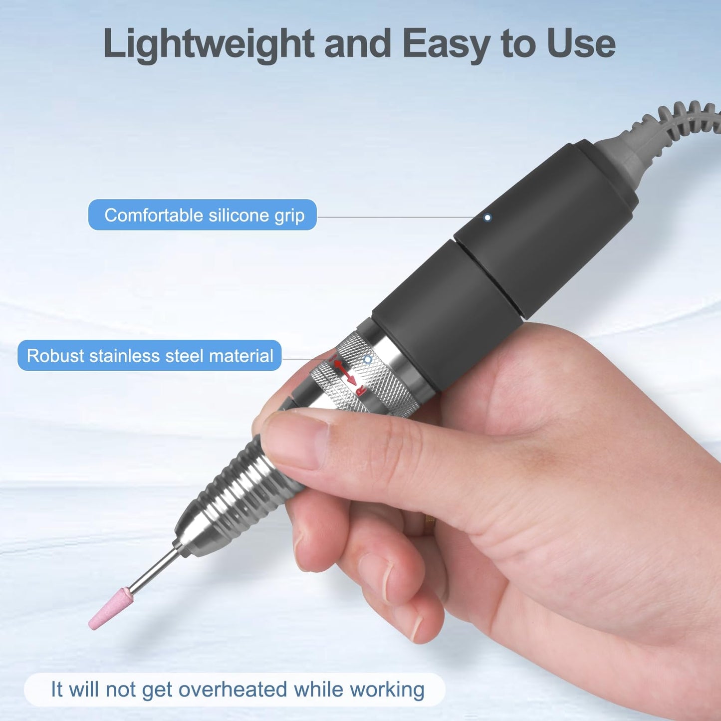 Nail Drill Handpiece for UP200 Machine, Compatible with KUPA KP55, KP60, KP5000, HoMove 35000RPM Professional Electric Nail File Handle Replacement 3 Pins, Low Noise and Comfortable (Only Handpiece)