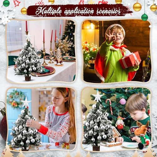 RoundFunny 25 Pcs Mini Christmas Balls Ornaments Set 1.57 Inch Christmas Day Ball Topper Star Tree Hanging Ornaments for Party Decoration(Silver)