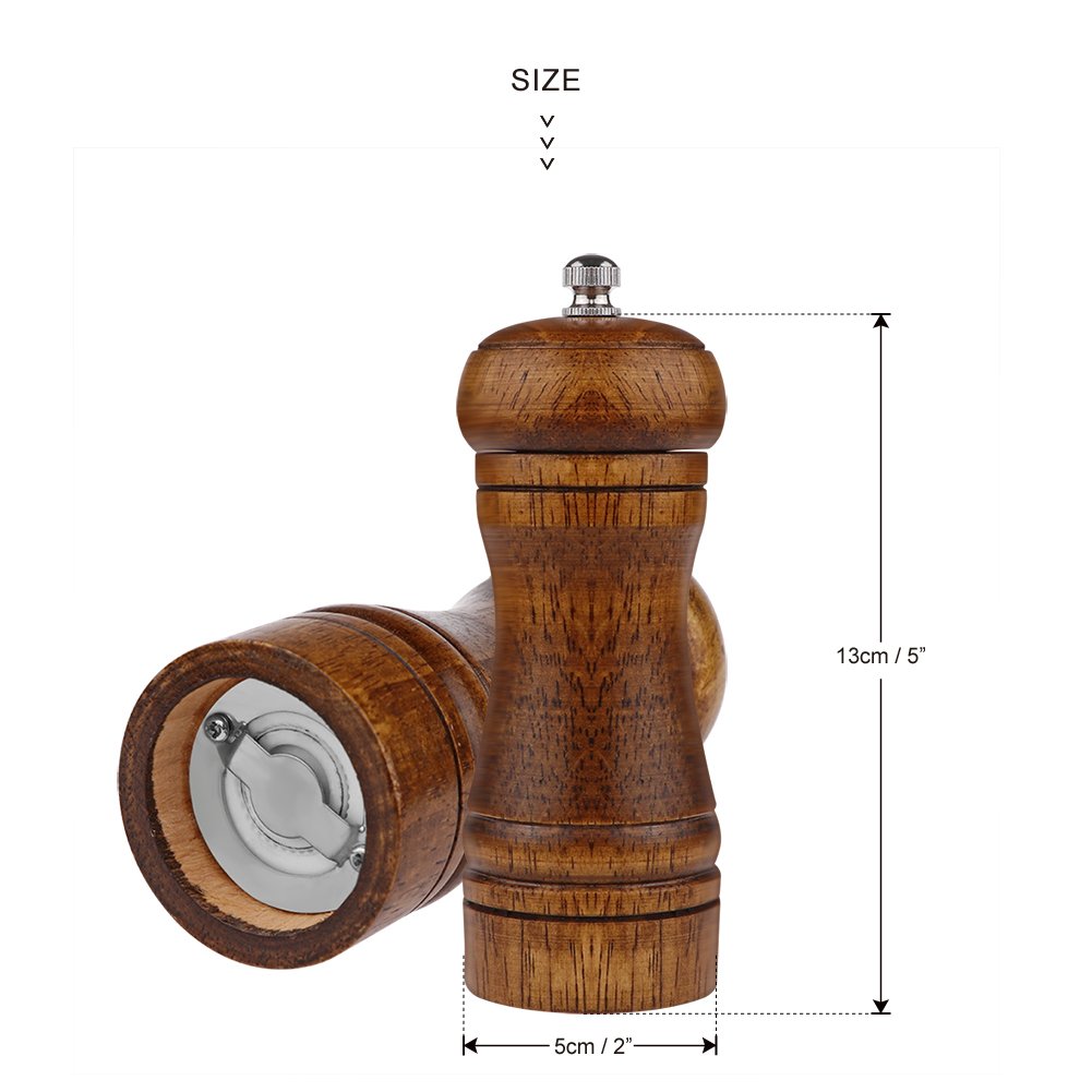 Pepper Mill - 5 inch Pepper Grinder Pepper Grinder Refillable Oak Salt and Pepper Grinder Set Sea Salt Grinder Ceramic Pepper Mill Grinder Adjustable Coarse to Fine pepper Grinder Mill (2Pack)