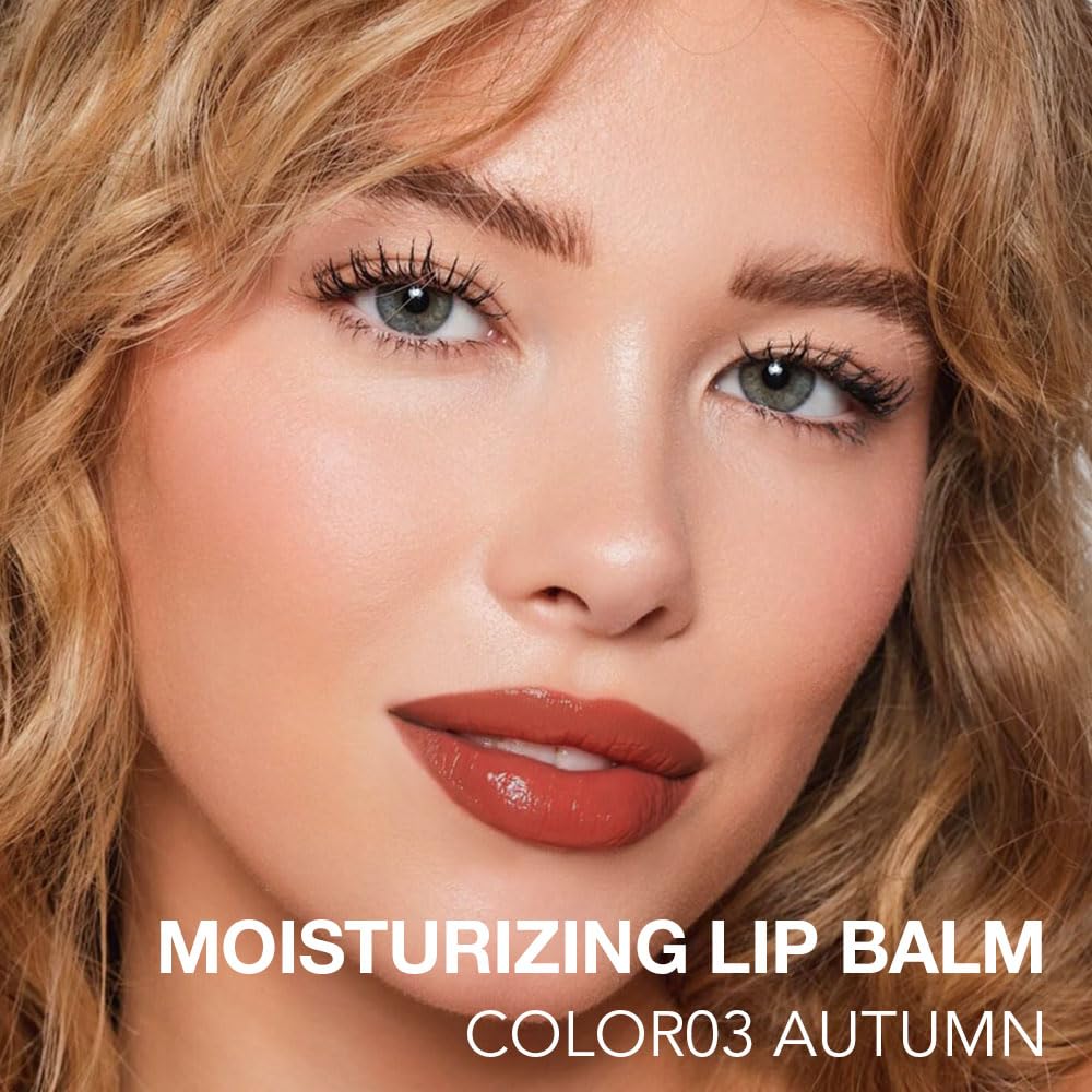 1Pcs Tinted Lip Balm Moisturizing Lipstick – Warm Orange Brown Sheer Hydrating Lip Color for Dry Lips – Nourishing Lip Balm for All Women with a Subtle Natural Scent (S03 Autumn)