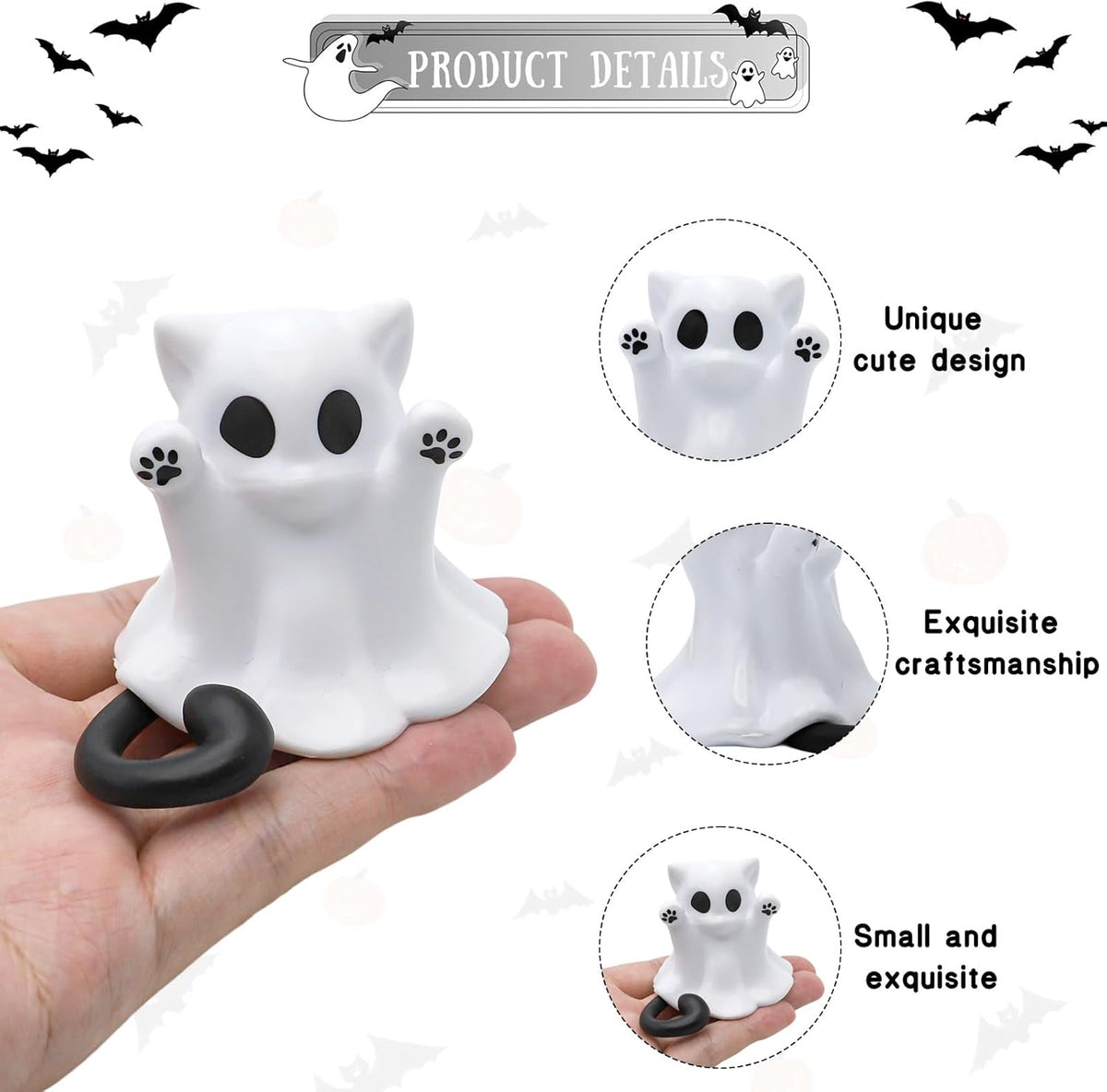 Halloween Ghost Statue Cute Spooky Figurines Desk Ornament Decorations Cartoon Mini Spooky Halloween Unique Cat Ghost Figurines for Festive Home and Office Desktop Decor Display Ornaments