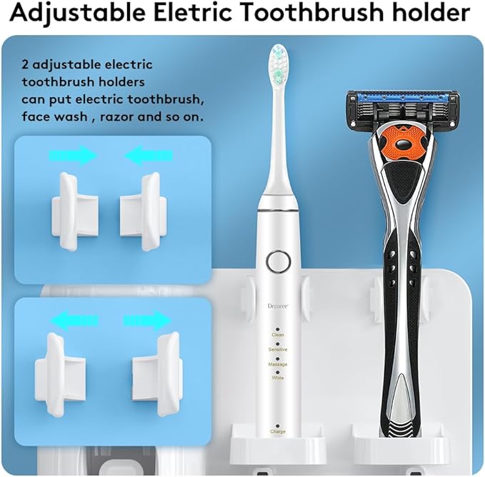 Toothpaste Dispenser Wall Mounted, Automatic Toothpaste Dispenser for Kids, Toothbrush Dispenser for Bathroom with 4 Toothbrush Slots