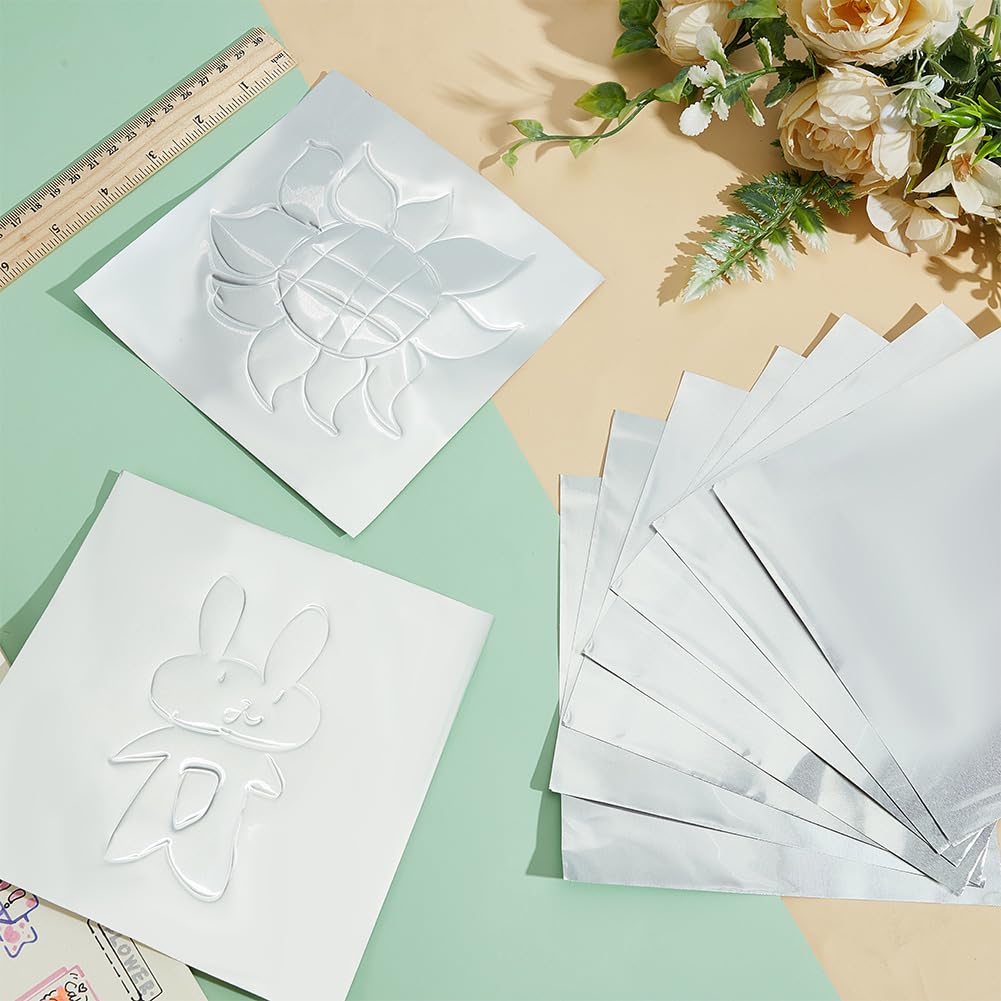 ORIGACH 200 Pcs Silver Embossing Foil Sheets Craft, 6 × 6 inch Aluminum Metal Crafts DIY Foil, 0.07MM Heavy Duty Foil Sheets for Art Projects, Engraving, Card Making, and Creative DIY Home