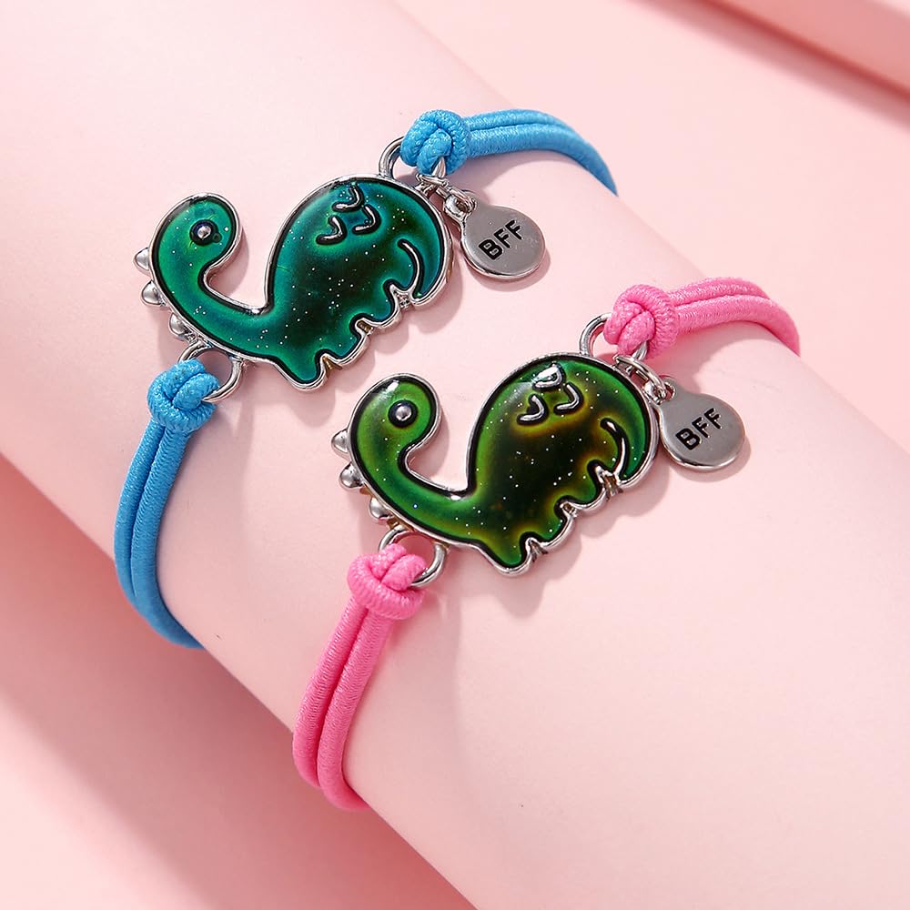 Dinosaur Frog Turtle Dragon Color Changing Mood Bracelet Set for Women Emotion Feeling Temperature Sensing Wrap Bracelet with Card Friendship Jewelry-Dinosaur