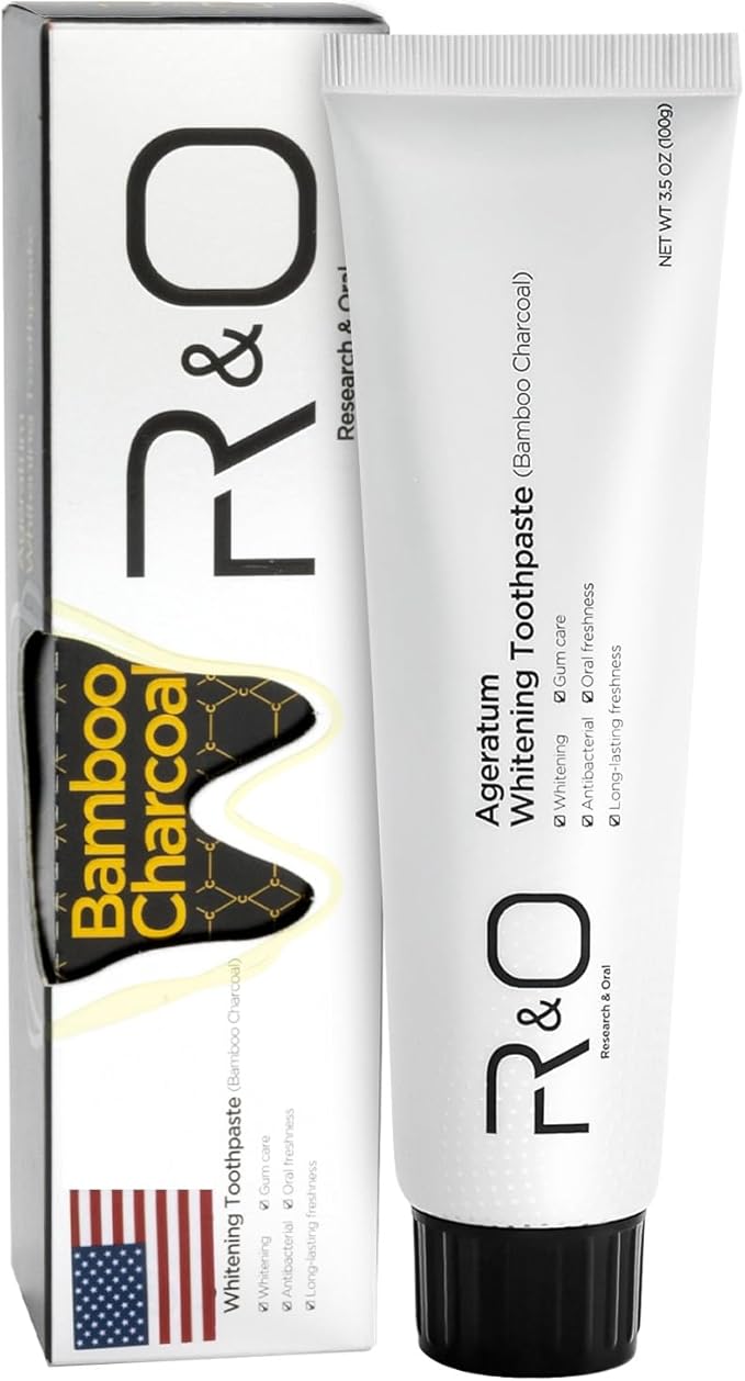 R&O Ageratum Whitening Toothpaste with Bamboo Charcoal, 3.53 oz - Great for Teeth Whitening, Reduces Plaque, Removes Stubborn Stains, Promotes Oral Health, Long - Lasting Fresh Breath (1)