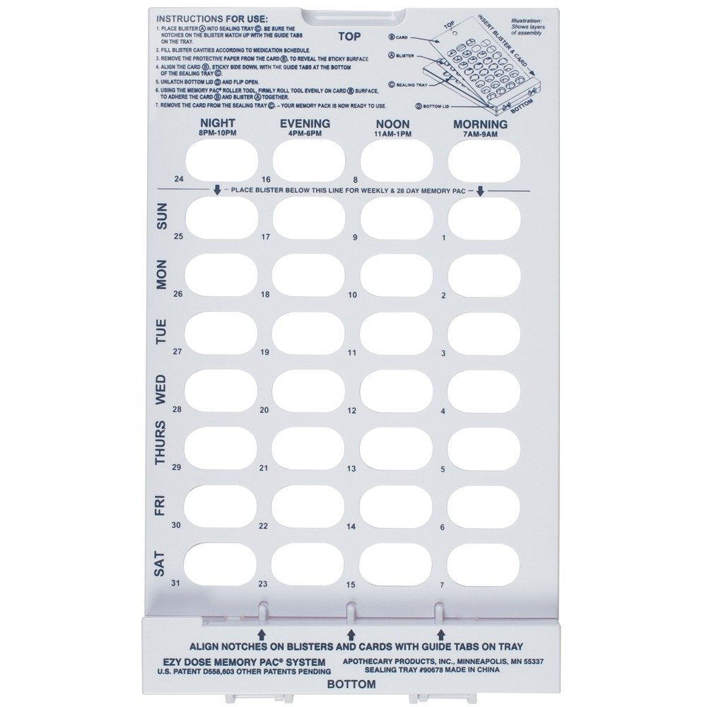 Ezy Dose 32-Day Calender View Tray for Pill, Medicine, Vitamin, Use with Unit Dose Cold Seal System Planner