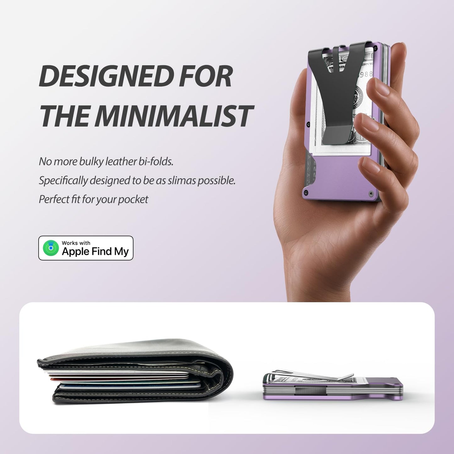 Air Wallet for women, Built-in Tracker Slim Wallet, Smart Wallet with Money Clip, Compatible with FindMy Network(iOS Only), Anti-Theft Card Holder, *Gift for Women (Tracker Wallet, Macaron purple)