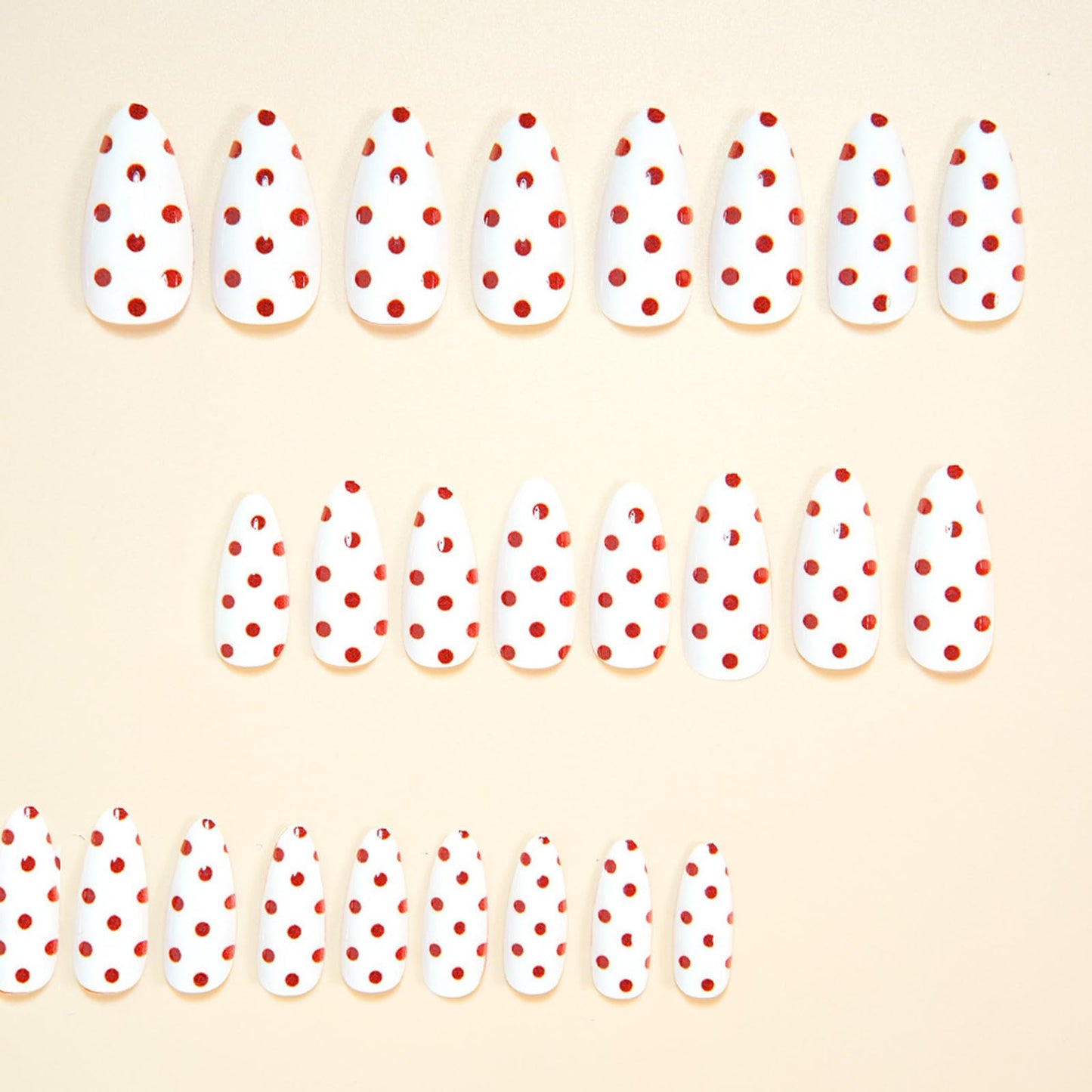 IMSOHOT Press on Nails Almond Medium Fake Nails with Red Polka Dot Designs Full Cover White Acrylic Glue on Nails Gel Artificial False Nails