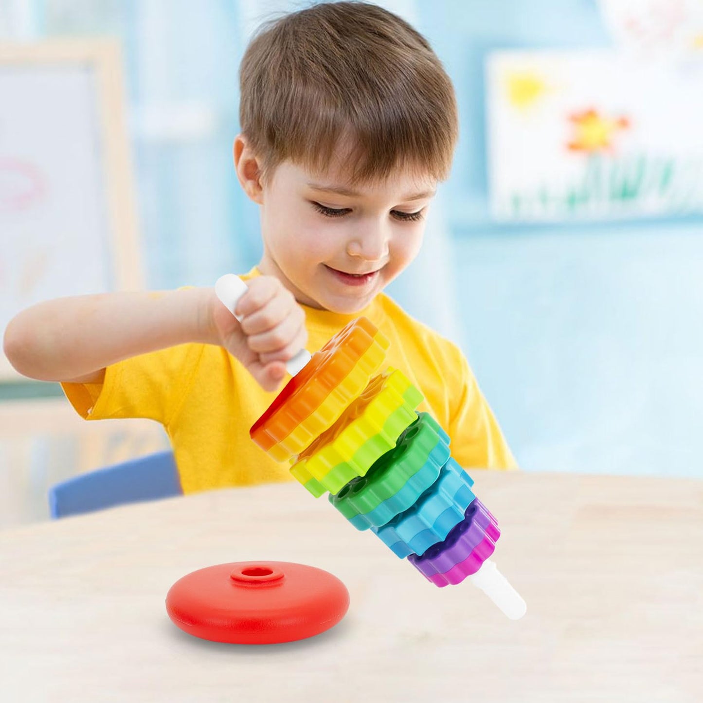 BYFWH Baby Spin Stack Toy, Premium Stacking Toys for Kids, Spinning Stacking Toy for Babies and Toddlers, Educational Toddler Learning Toy,Autism Spin Stack Toys,Rainbow Spinning Wheel Toys