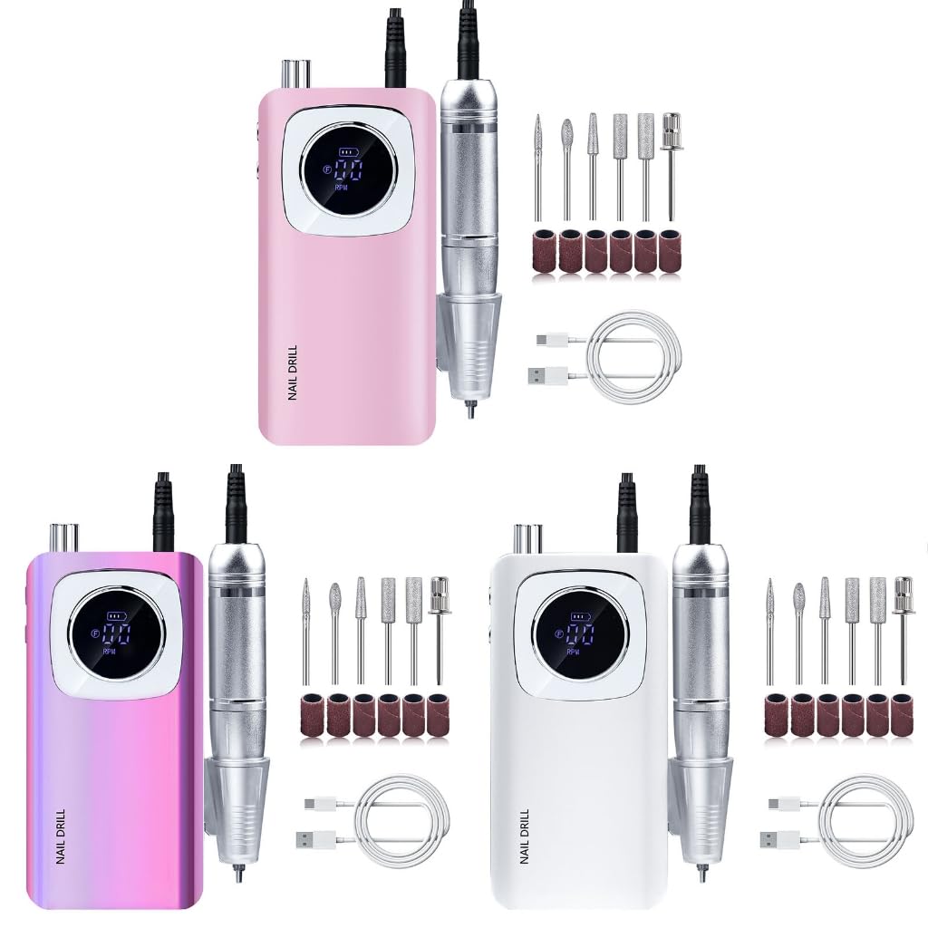 URTERYSER Nail Drill Machine, Electric Files Rechargeable Drill 45000RPM Drill Machine for Acrylic and Gels Nails Electric Manicures (Pink)