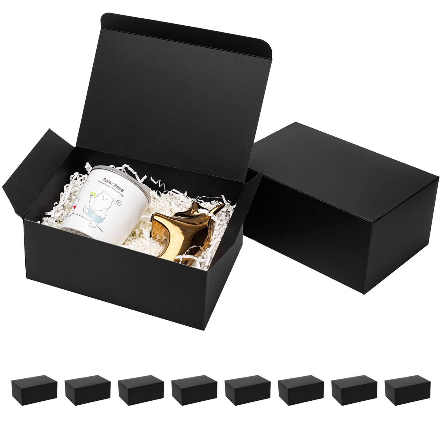 Mcfleet Black Gift Boxes with Lids 9x6x4 Inches 10 Pack Groomsmen Proposal Cardboard Craft Gift Box for Christmas, Wedding, Graduation, Holiday, Birthday Presents Packaging
