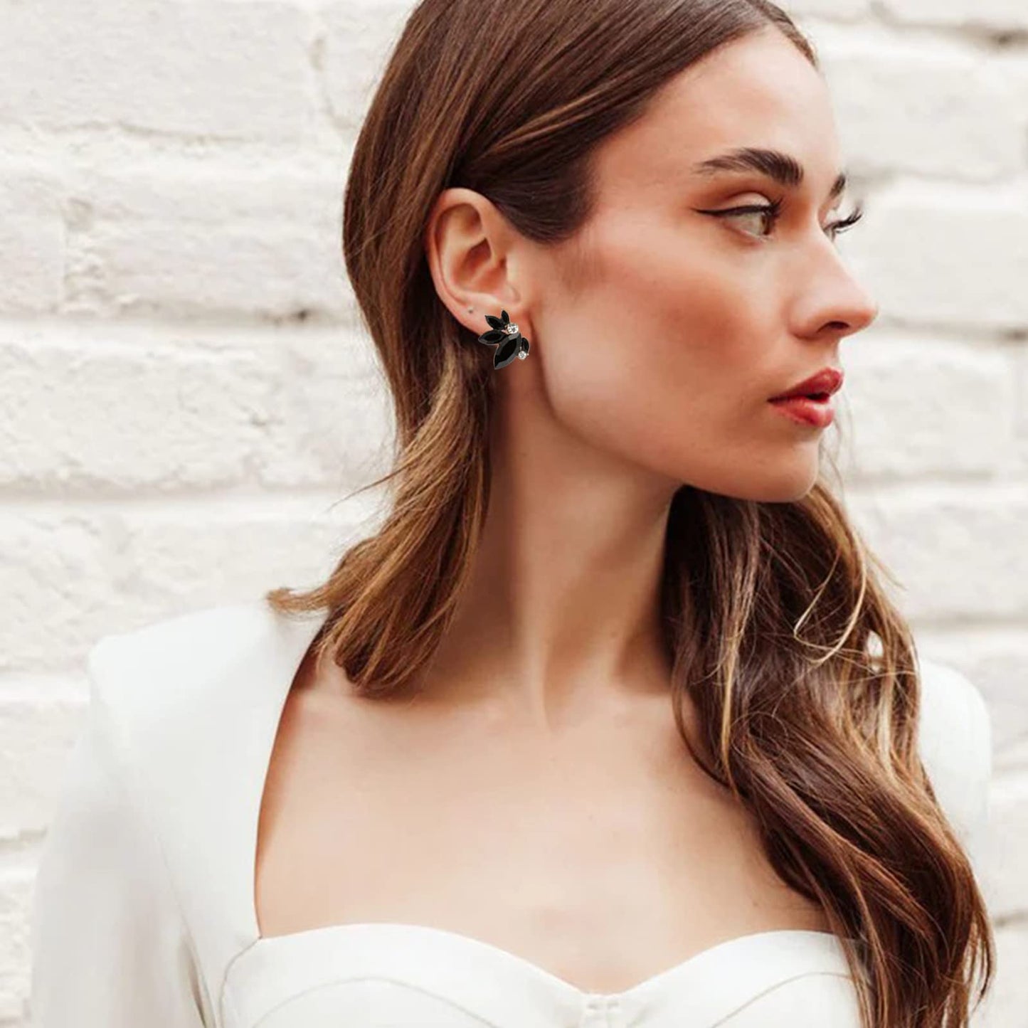 Black Rhinestone Earring Sparkly Faux Crystal Stud Earrings for Women Wedding Prom Party