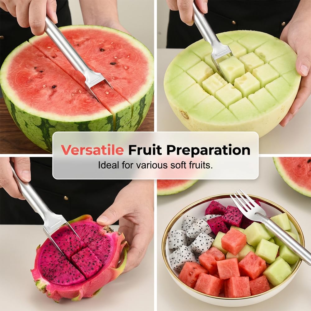 2-in-1 Stainless Steel Fruit Cutter,Dual Head Watermelon Fork Slicer Tool, 2026 New Summer Fruit Watermelon Cutter Slicer Tool,For Home Party Camping Picnics Kitchen Gadget (2PC)
