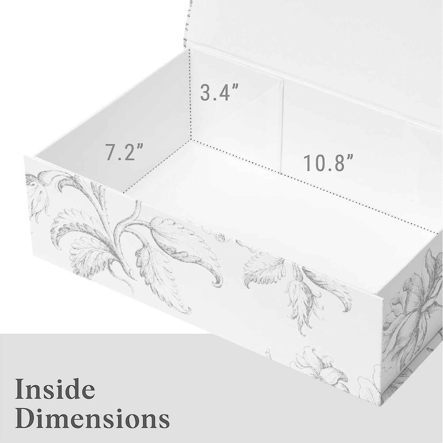 Sorarto Luxury Keepsake Gift Box | Silver Floral Decorative Boxes with Magnetic Lids for Presents, Wedding Memory Box, and Bridal Gifts. 11.5" x 7.5" x 3.5"