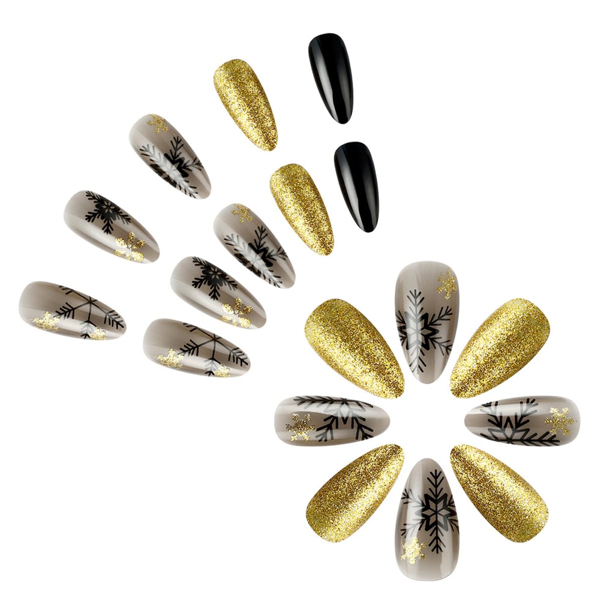 Christmas Press On Nails Medium Almond Fake Nails Snowflake With Gradient Design Xmas Glue On Nails Winter Glue On Nail Acrylic Artificial Stick On Nails For Women Manicure 24pcs