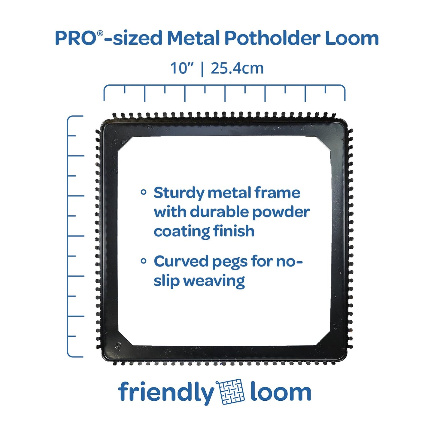 Harrisville Designs Friendly Loom Potholder Pro Weaving Kit | 10”x10” Sturdy Metal Loom and Quality Cotton Weaving Loops | Complete Kit to Weave 2 Large, Durable Potholders | Made in the USA