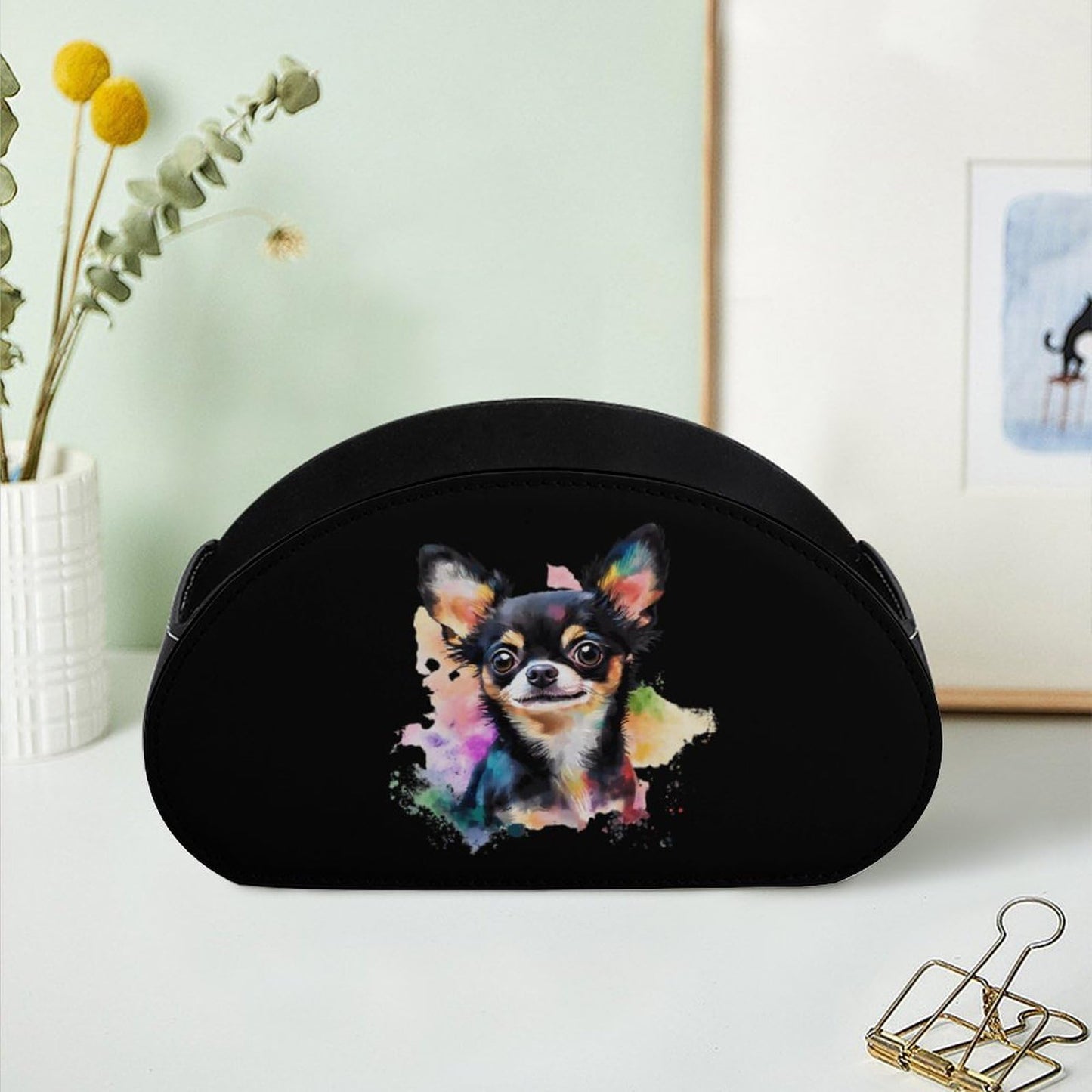 Chihuahua Dog Colorful Remote Control Holder with 5 Compartments Caddy Desktop Organizer for Home Office