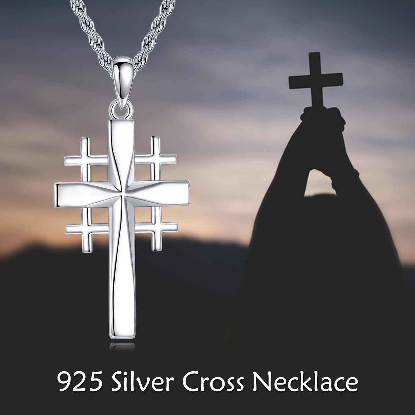 ONEFINITY Crusader Jerusalem Cross Pendant Necklace Sterling Silver Origami Cross Pendant Gifts for Women Men Jewelry (Crusader Jerusalem)