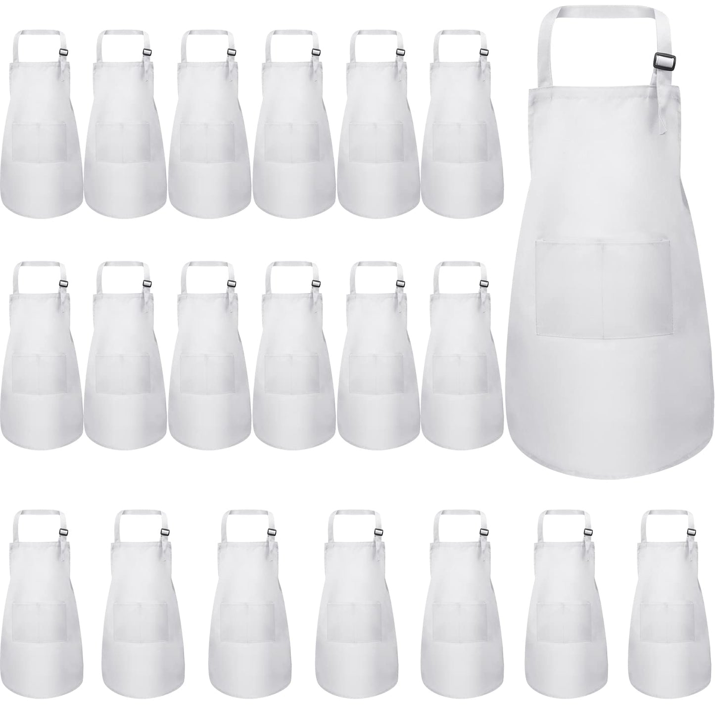 Eurzom 20 Pcs Christmas Kids Artists Aprons with Pockets Adjustable Chef Children Painting Aprons for Cooking Baking(7-13 Years,White)